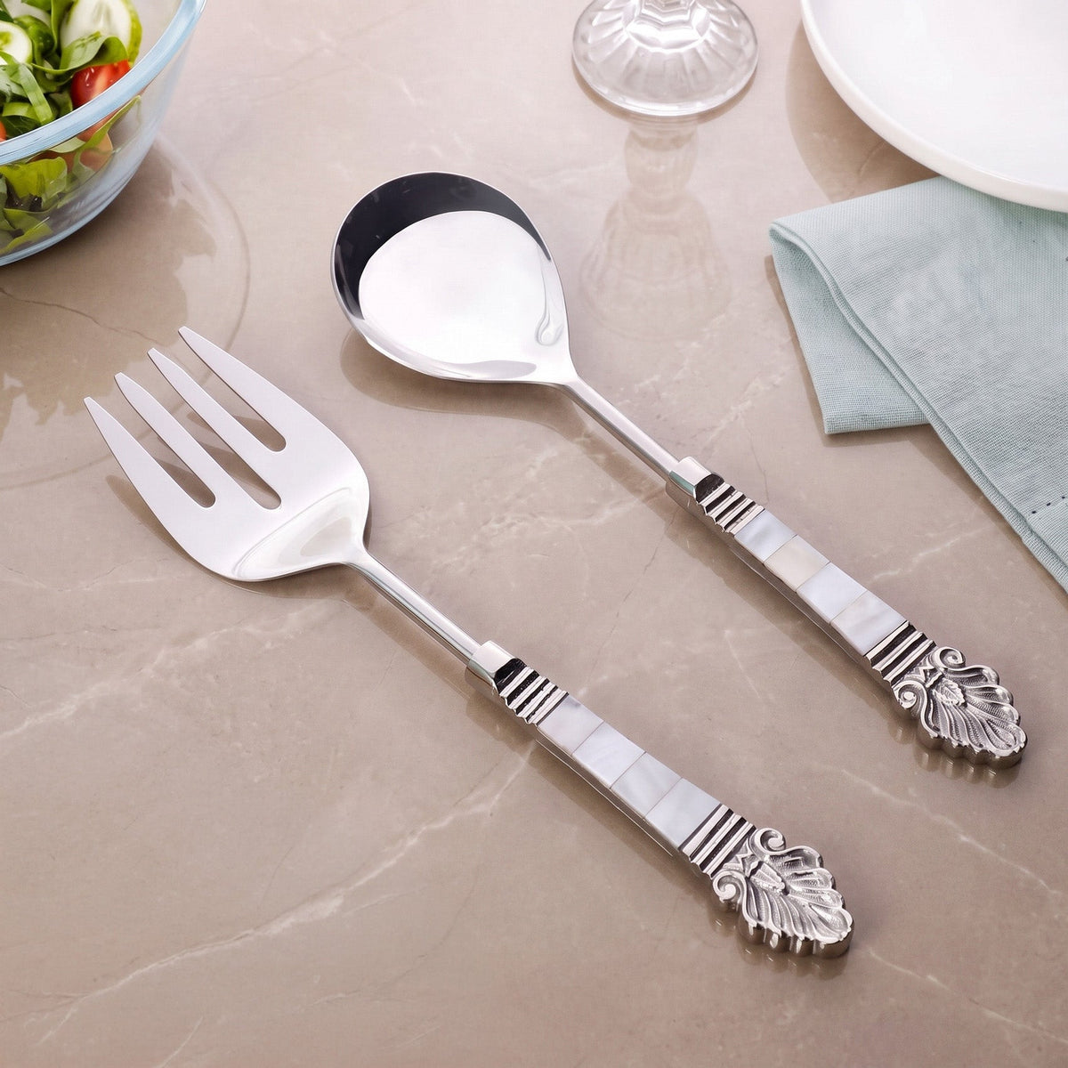 Baroque MOP Serving Spoon Set Of 2 Nestasia