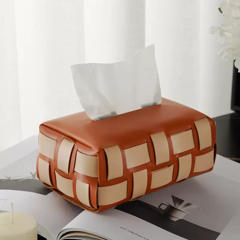 Basket Weave Tissue Box Brown Beige Nestasia