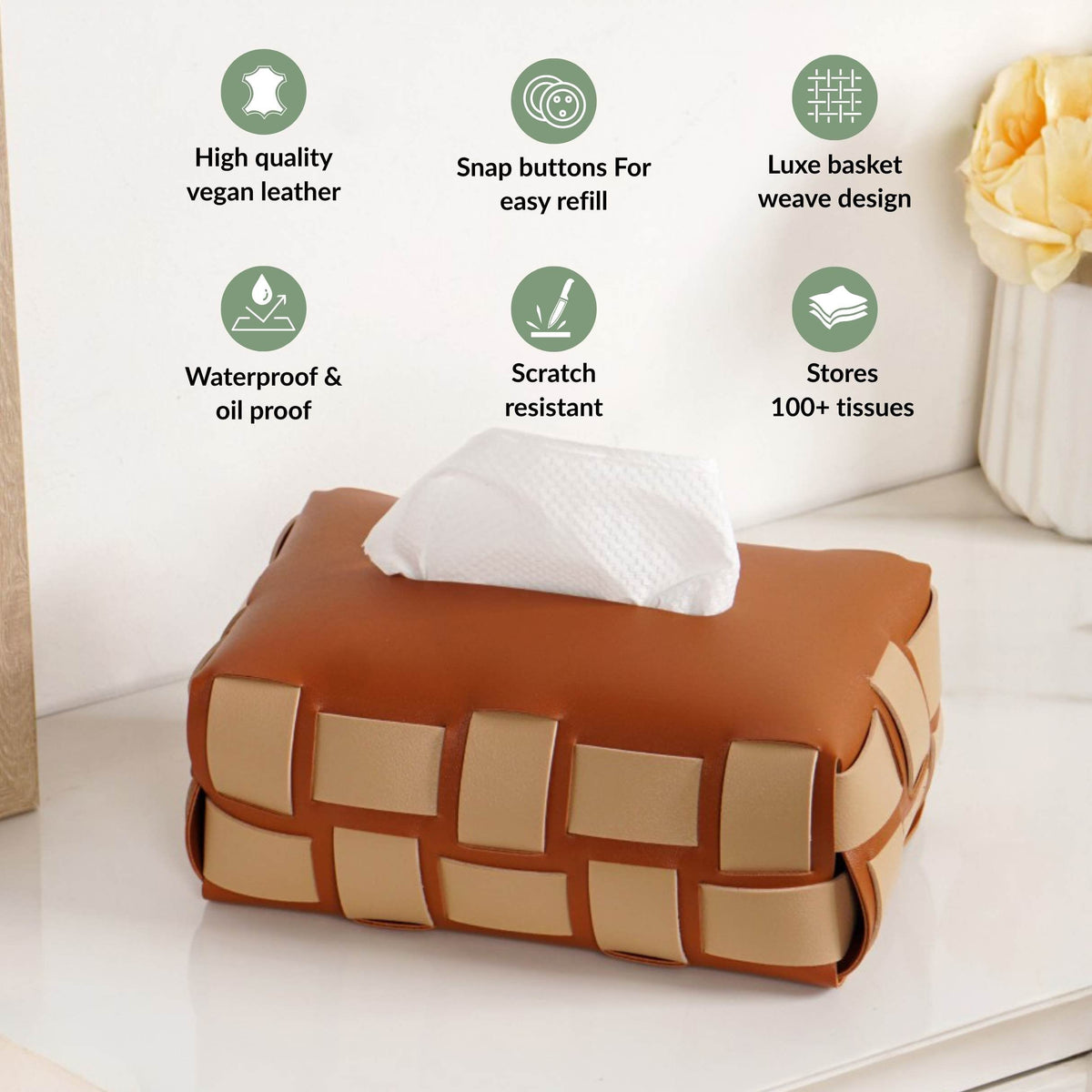 Basket Weave Tissue Box Brown Beige Nestasia