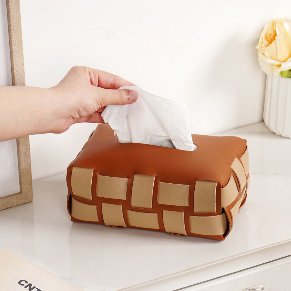 Basket Weave Tissue Box Brown Beige Nestasia