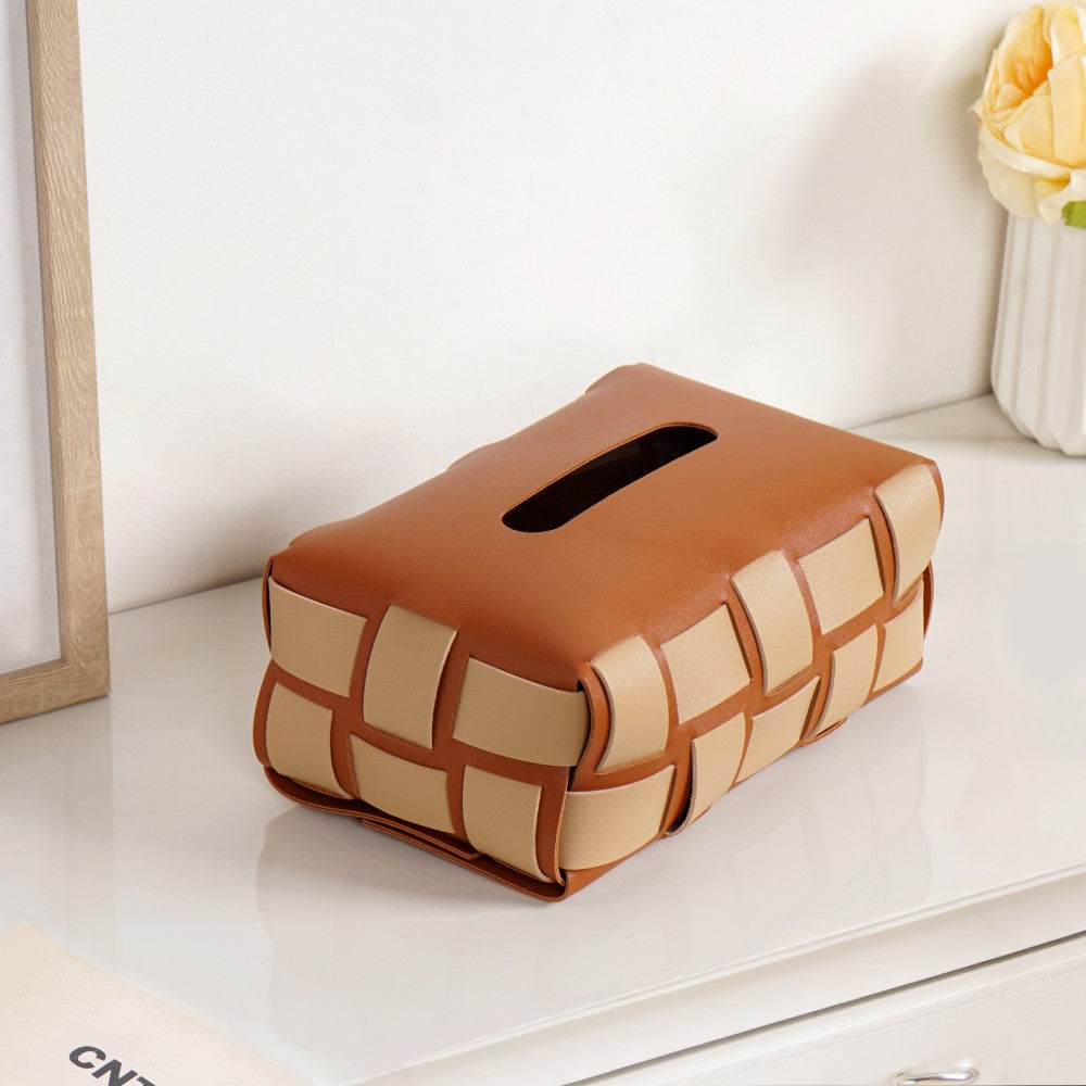 Basket Weave Tissue Box Brown Beige Nestasia