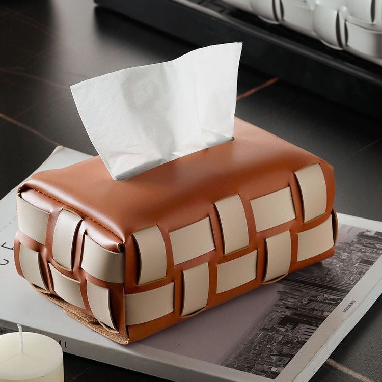 Basket Weave Tissue Box Brown Beige Nestasia
