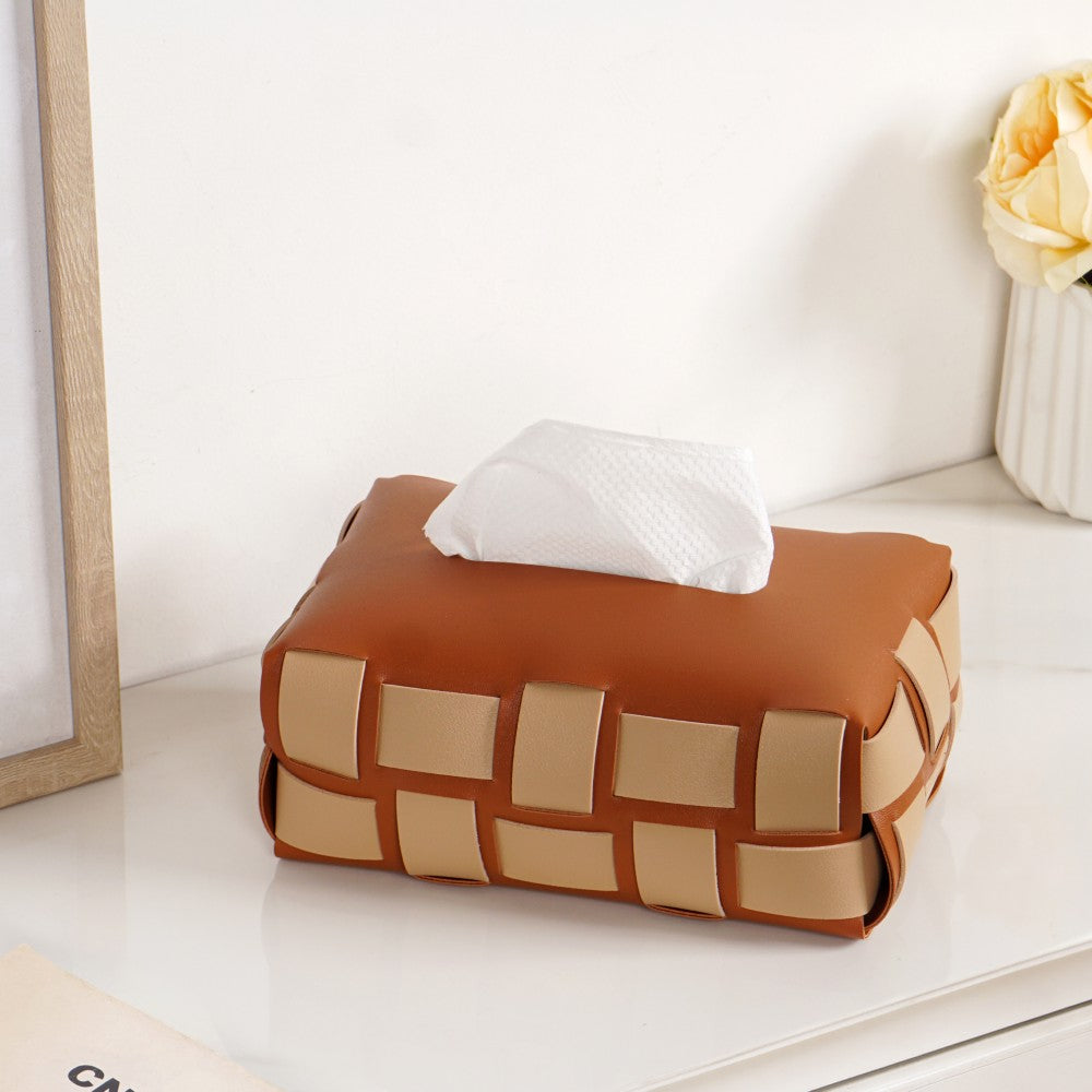 Basket Weave Tissue Box Brown Beige Nestasia