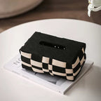 Basket Weave Vegan Leather Tissue Box Black And Beige Nestasia