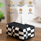 Basket Weave Vegan Leather Tissue Box Black And Beige Nestasia