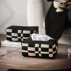 Basket Weave Vegan Leather Tissue Box Black And Beige Nestasia
