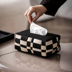 Basket Weave Vegan Leather Tissue Box Black And Beige Nestasia