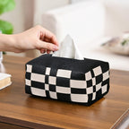 Basket Weave Vegan Leather Tissue Box Black And Beige Nestasia