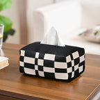 Basket Weave Vegan Leather Tissue Box Black And Beige Nestasia