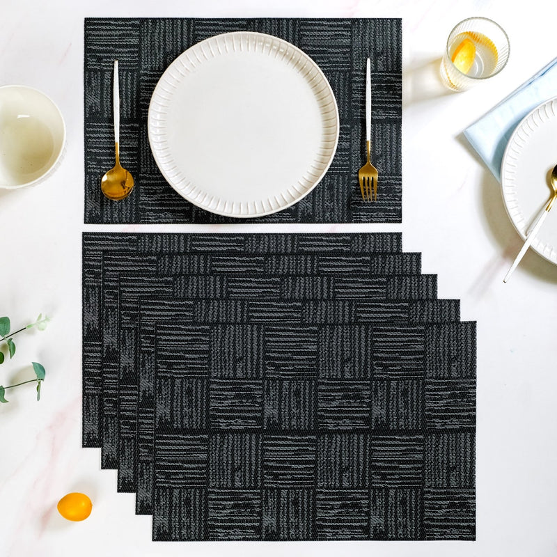 Basket Weave Black Dinner Table Mats Set Of 6 Nestasia