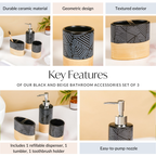 Black Beige Bathroom Accessories Set Of 3 Nestasia