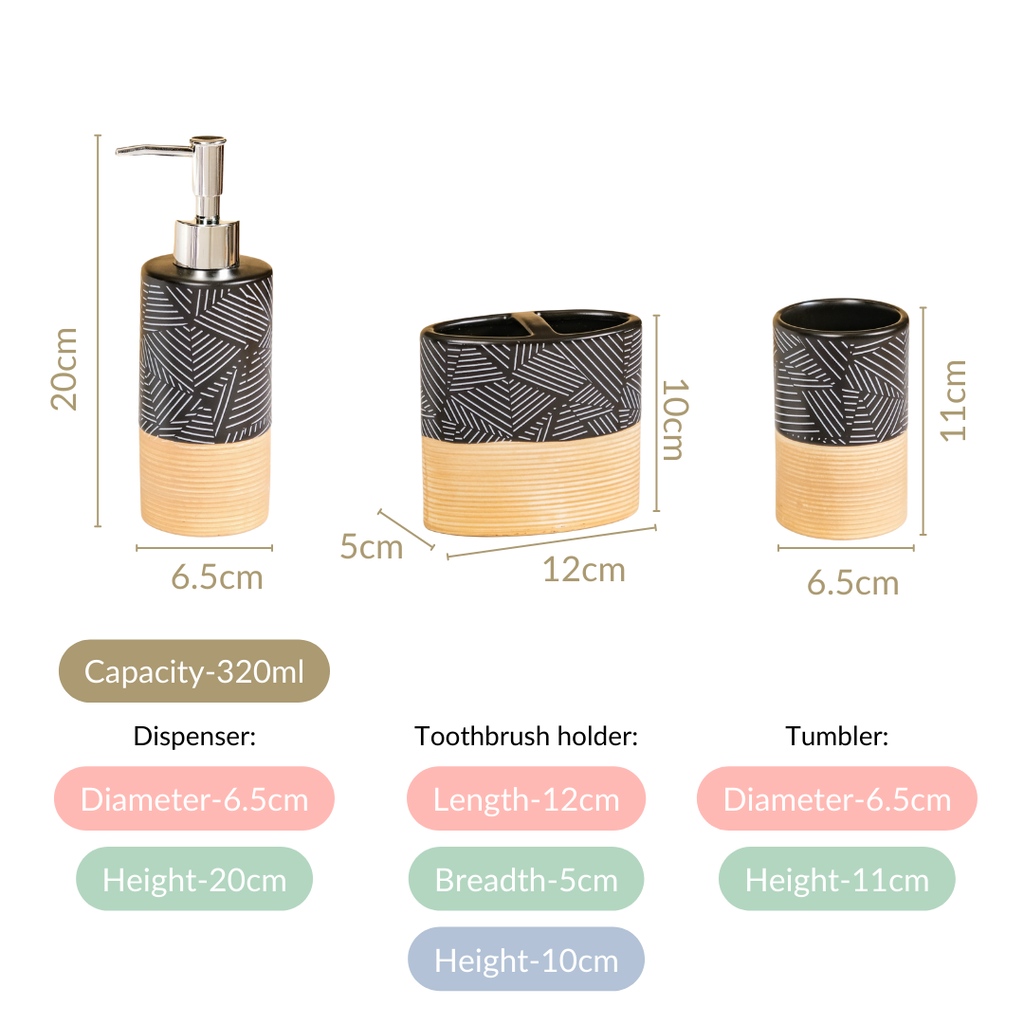 Black Beige Bathroom Accessories Set Of 3 Nestasia