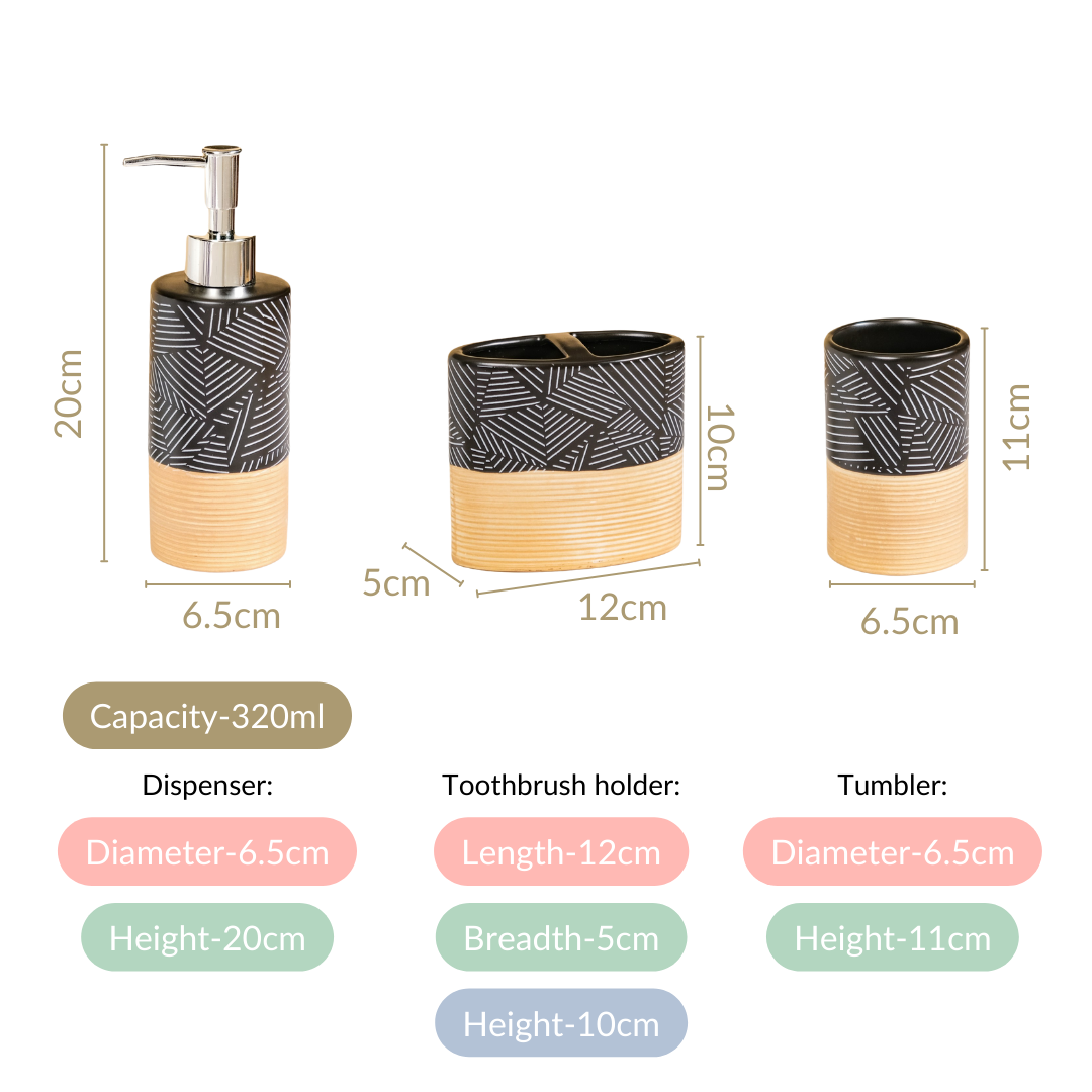 Black Beige Bathroom Accessories Set Of 3 Nestasia