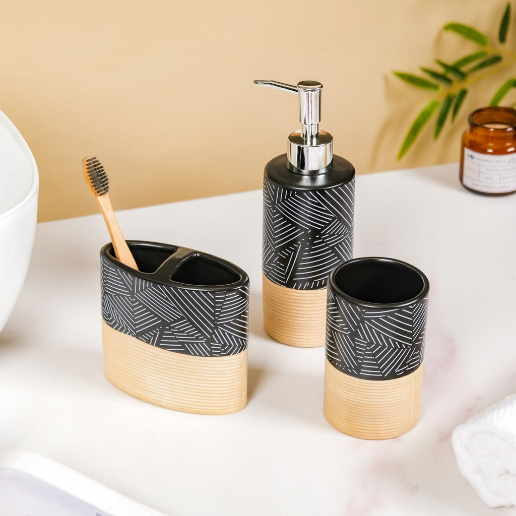 Black Beige Bathroom Accessories Set Of 3 Nestasia
