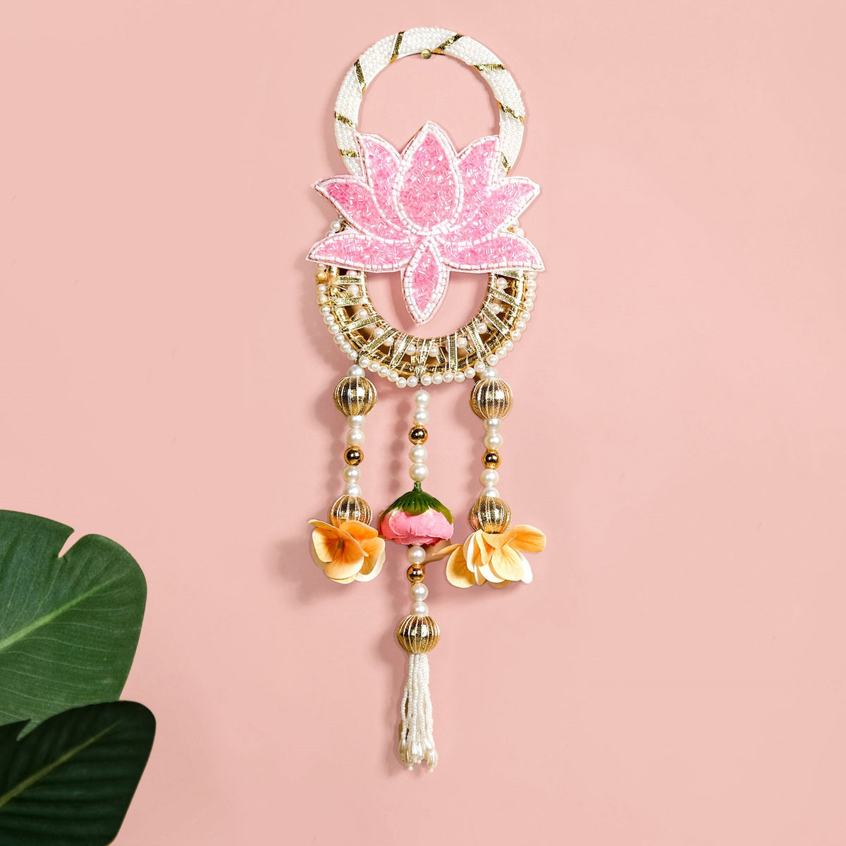 Beaded Lotus Wall Hanging Set Of 2 In Pink Nestasia