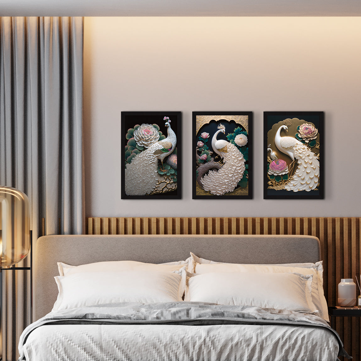 Peacock Abstract Art Paintings, Painting For Wall Living Room, Set of 3 AXIII-16-PEA ArtX