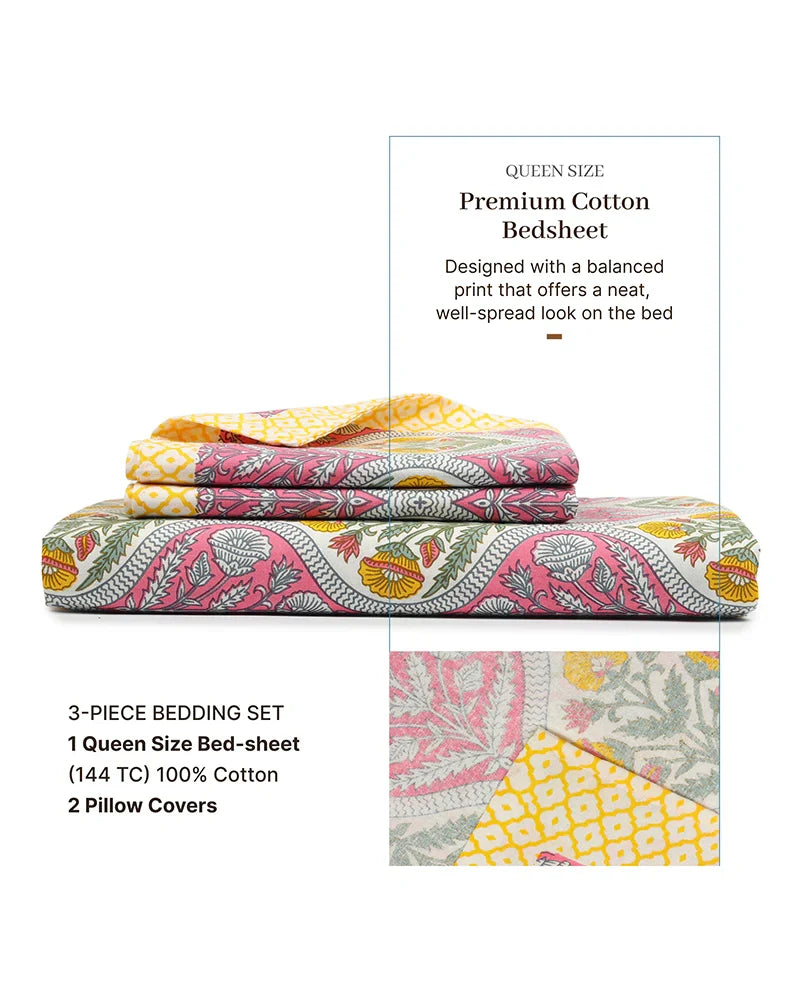 Designer Cotton Bedsheets with Pillow Covers for Home Decor and Gift Purpose