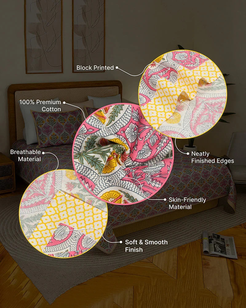Designer Cotton Bedsheets with Pillow Covers for Home Decor and Gift Purpose