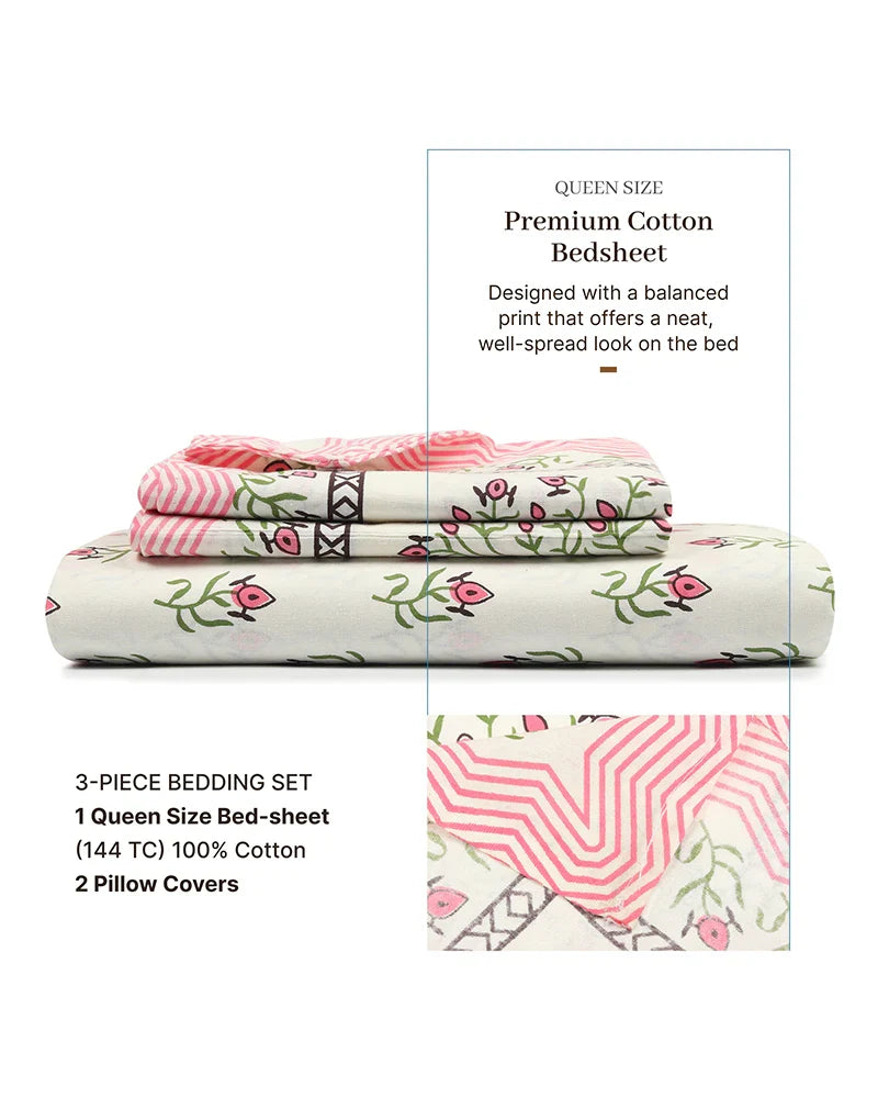 Cotton Double Bed Sheet Set for Queen Size Bed with Smooth Finish