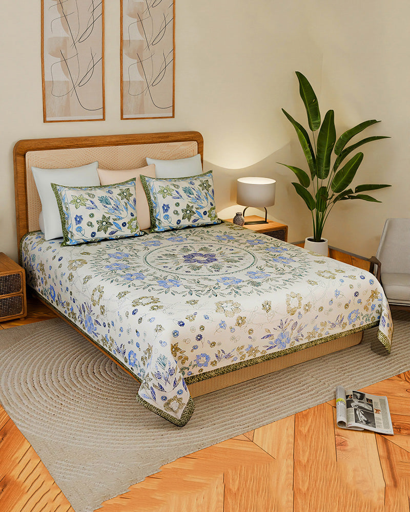 Pure Cotton Double Bedsheet Set with Pillow Covers for King Size Bed
