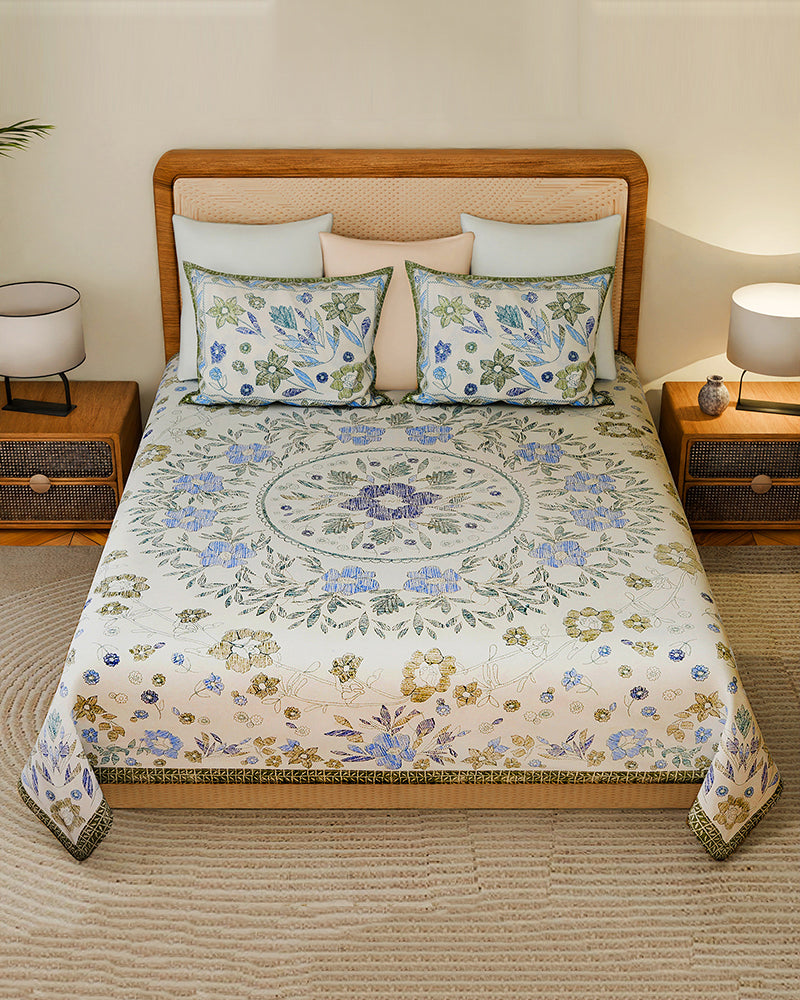 Pure Cotton Double Bedsheet Set with Pillow Covers for King Size Bed