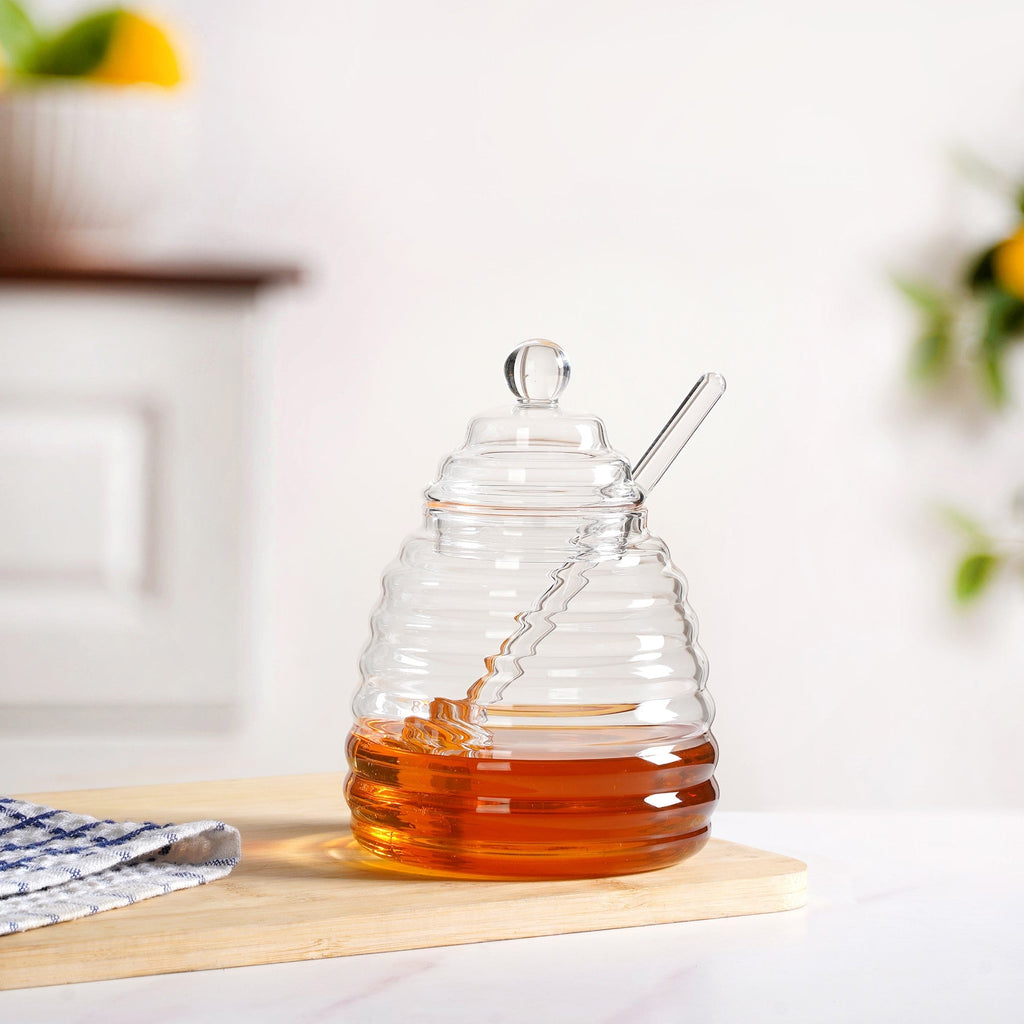 Beehive Glass Honey Jar With Dipper And Lid 480ml Nestasia