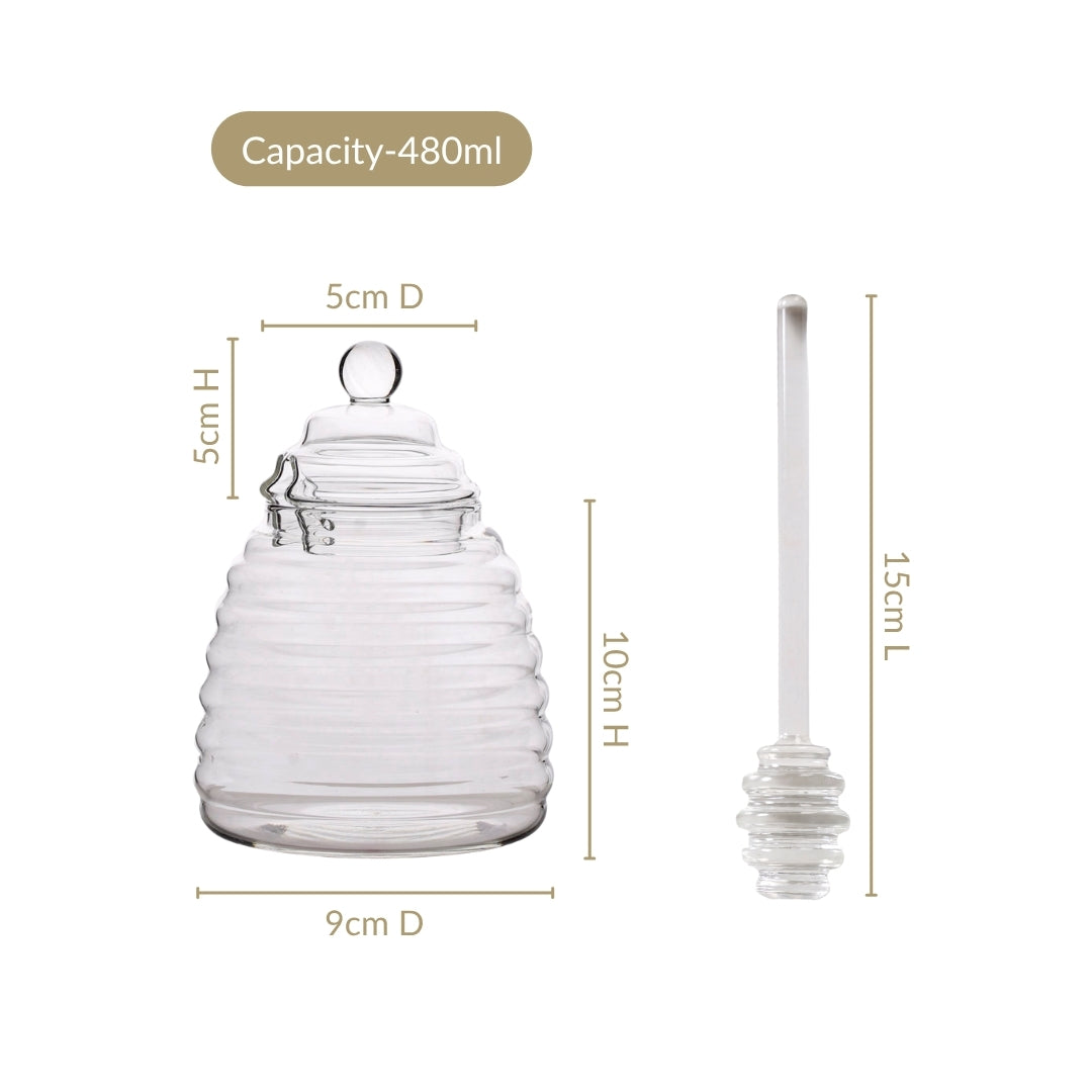 Beehive Glass Honey Jar With Dipper And Lid 480ml Nestasia
