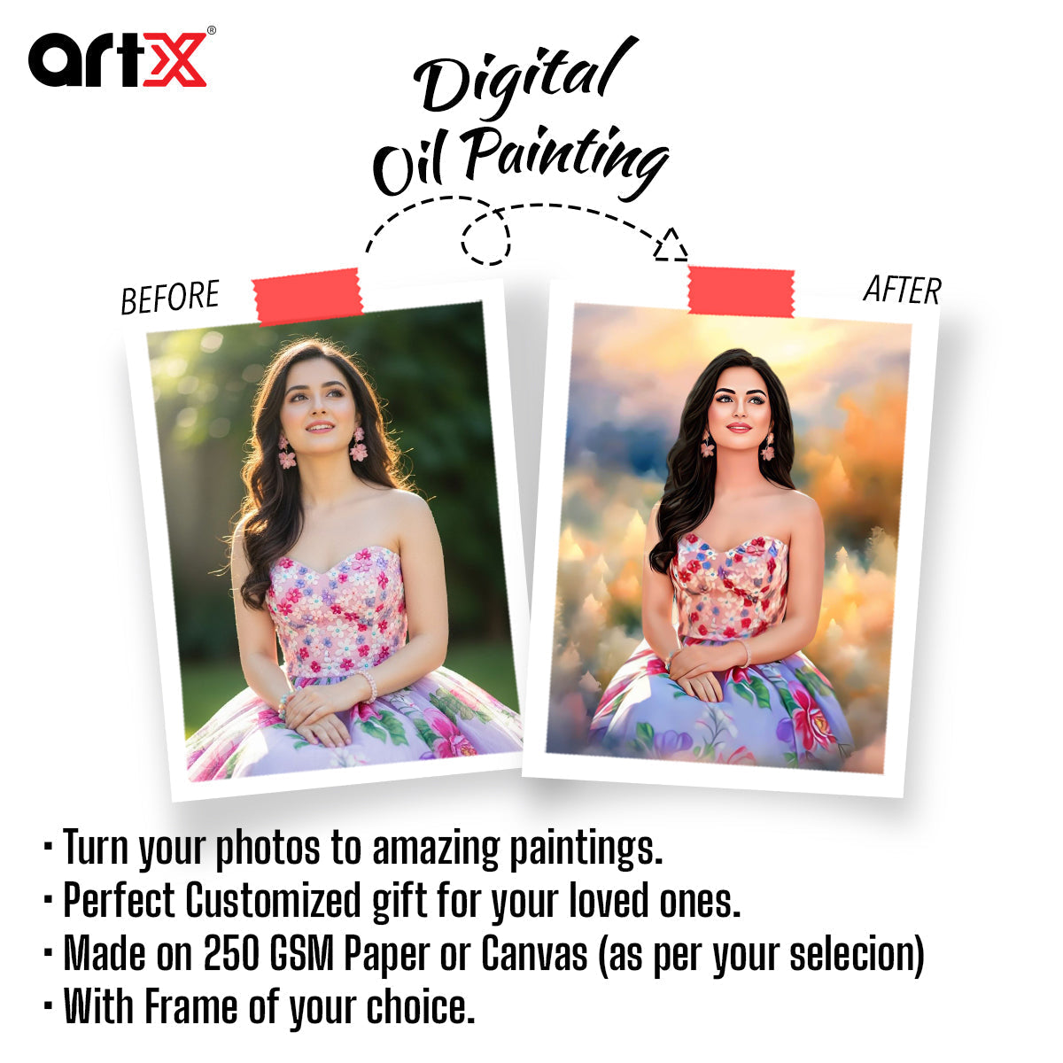 ArtX Handcrafted Oil Painting Photo Frame | Personalized Gift for Couple, Birthday Gift for Wife, Anniversary Gift Couple Special, Customized Photo Frame Gift for Girlfriend, Sister & Women, Set of 1 ArtX