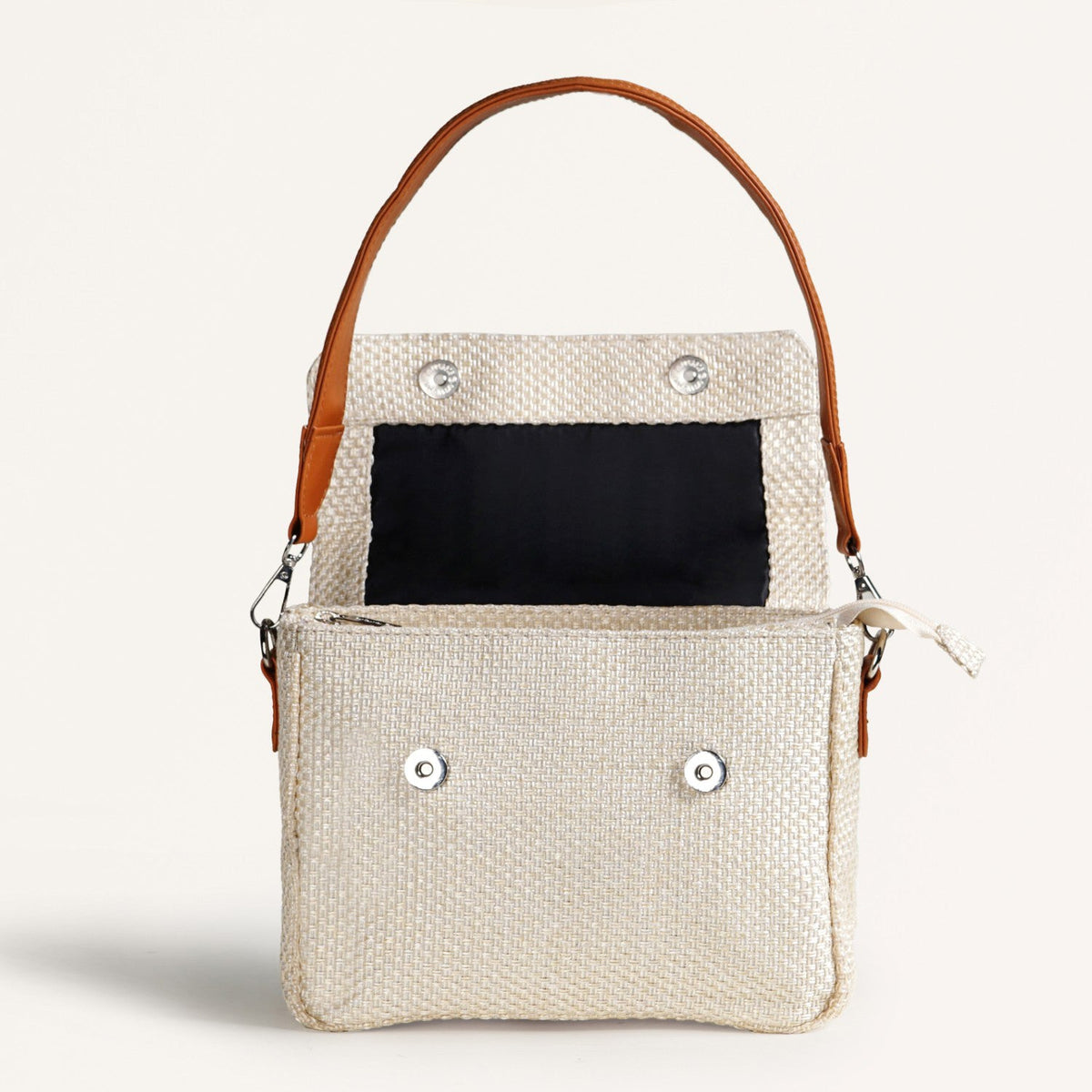 Beige And Tan Vegan Leather Shoulder Bag Nestasia