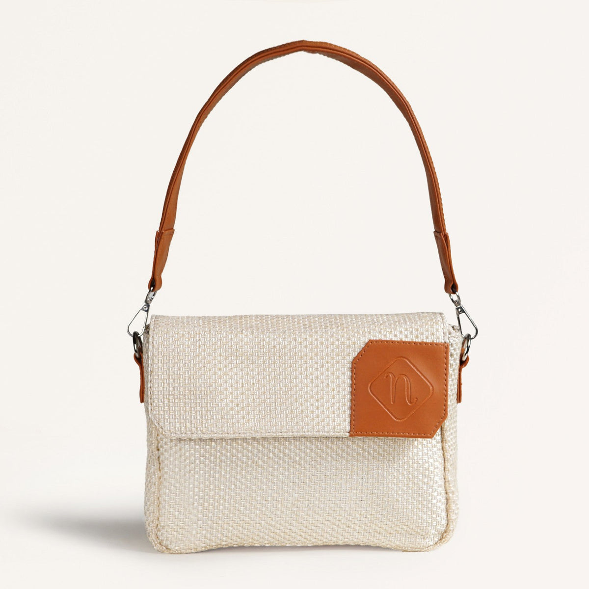 Beige And Tan Vegan Leather Shoulder Bag Nestasia