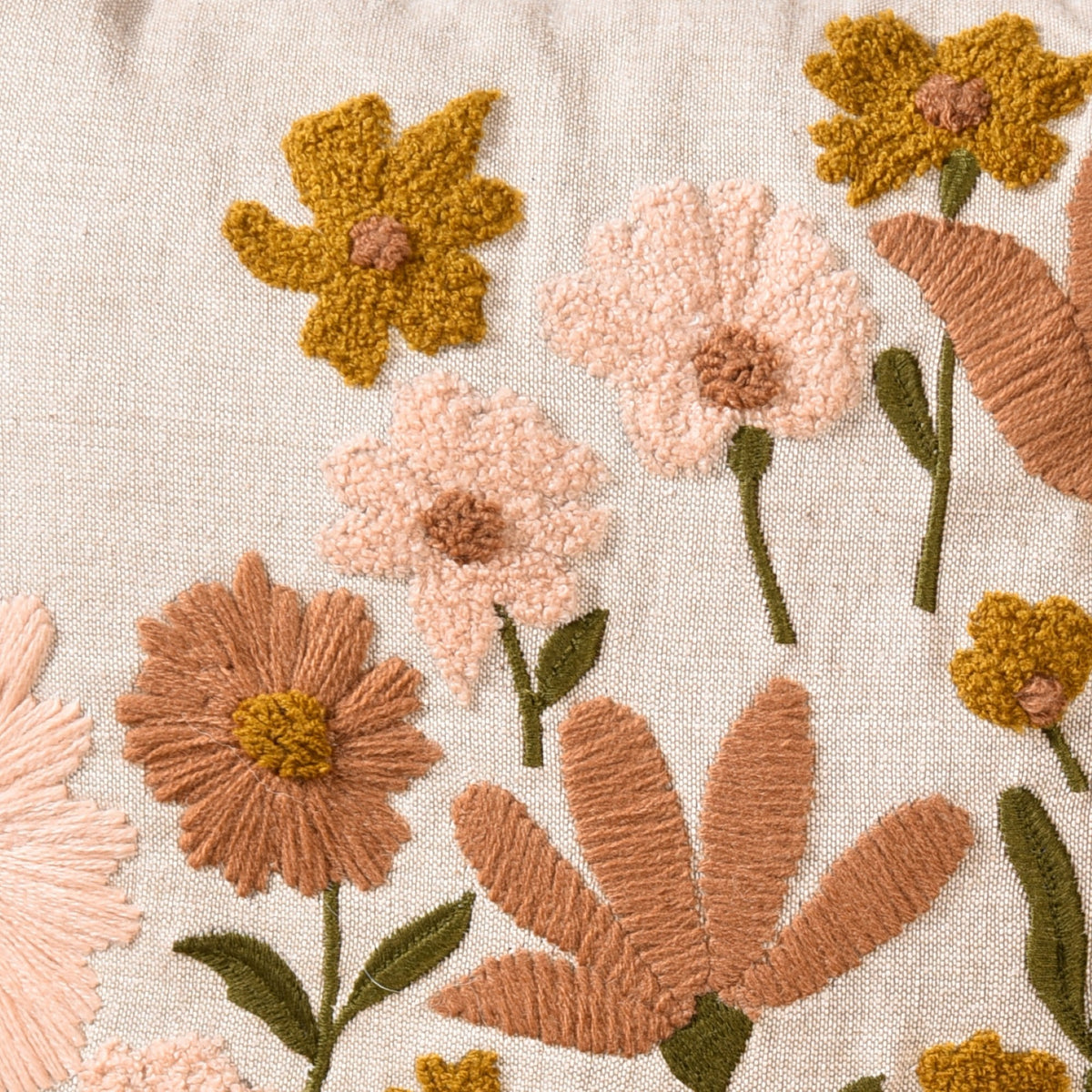 Beige Chambray Floral Couch Cushion Cover 40x40cm Nestasia