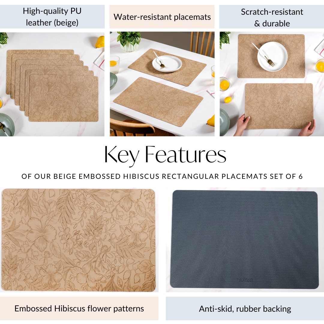 Beige Embossed Hibiscus Rectangular Placemats Set Of 6 Nestasia