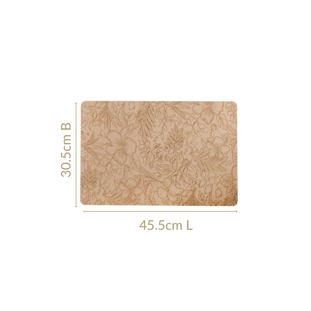 Beige Embossed Hibiscus Rectangular Placemats Set Of 6 Nestasia