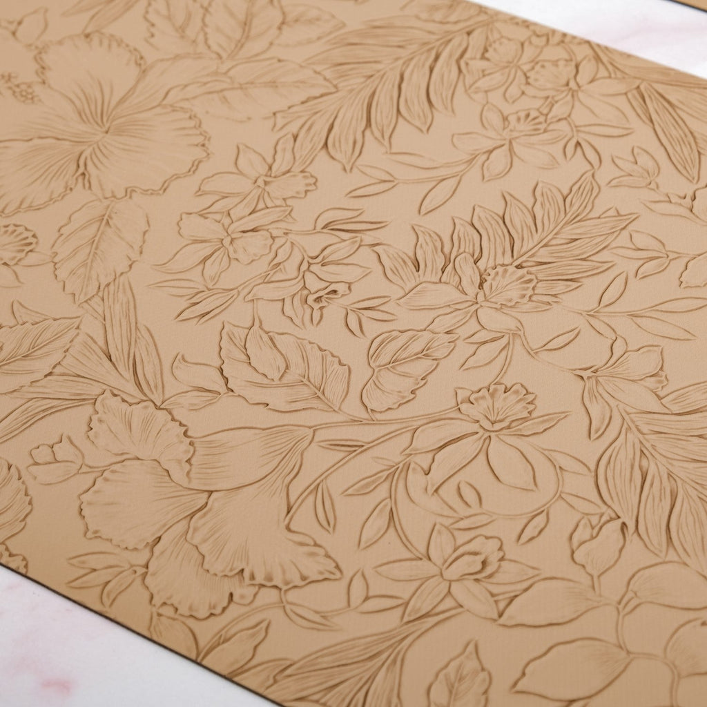 Beige Embossed Hibiscus Rectangular Placemats Set Of 6 Nestasia