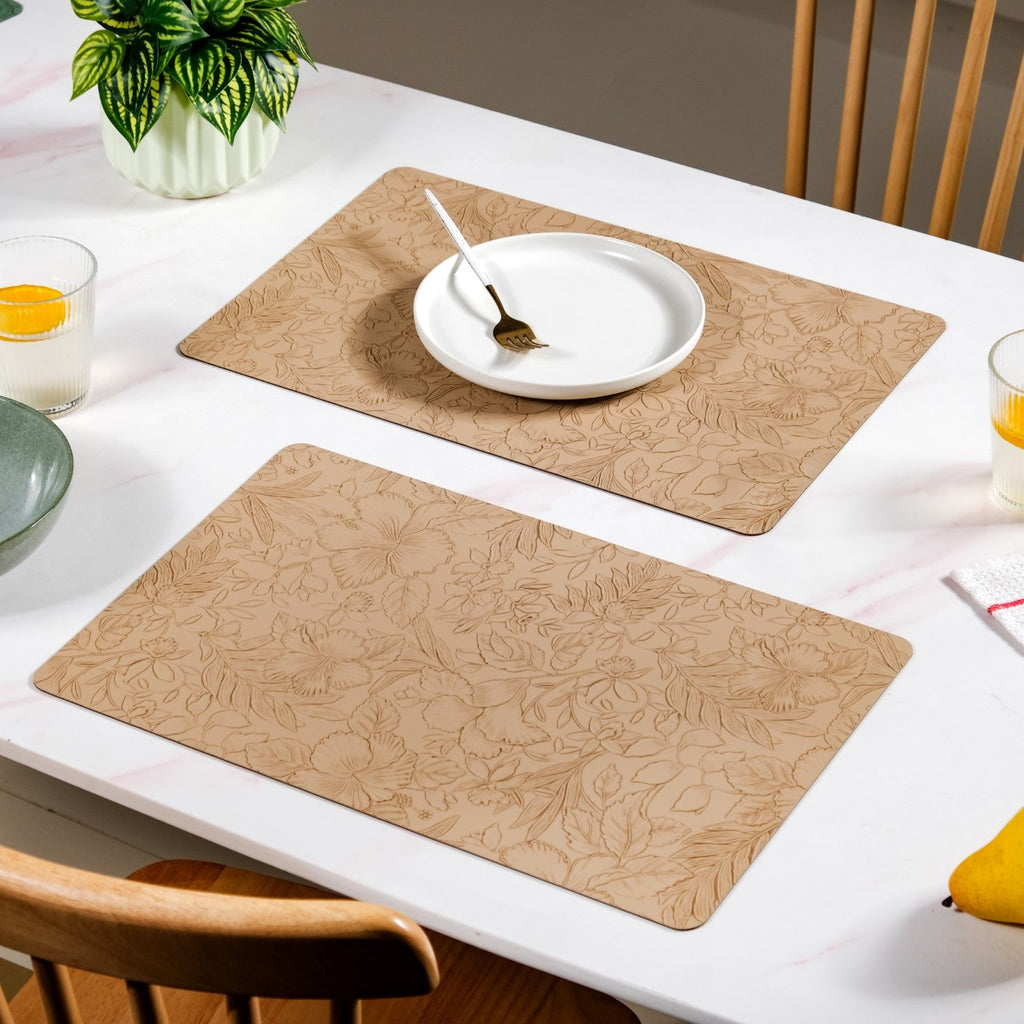 Beige Embossed Hibiscus Rectangular Placemats Set Of 6 Nestasia