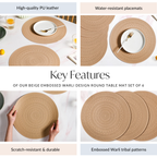 Beige Embossed Warli Design Round Table Mat Set Of 6 Nestasia