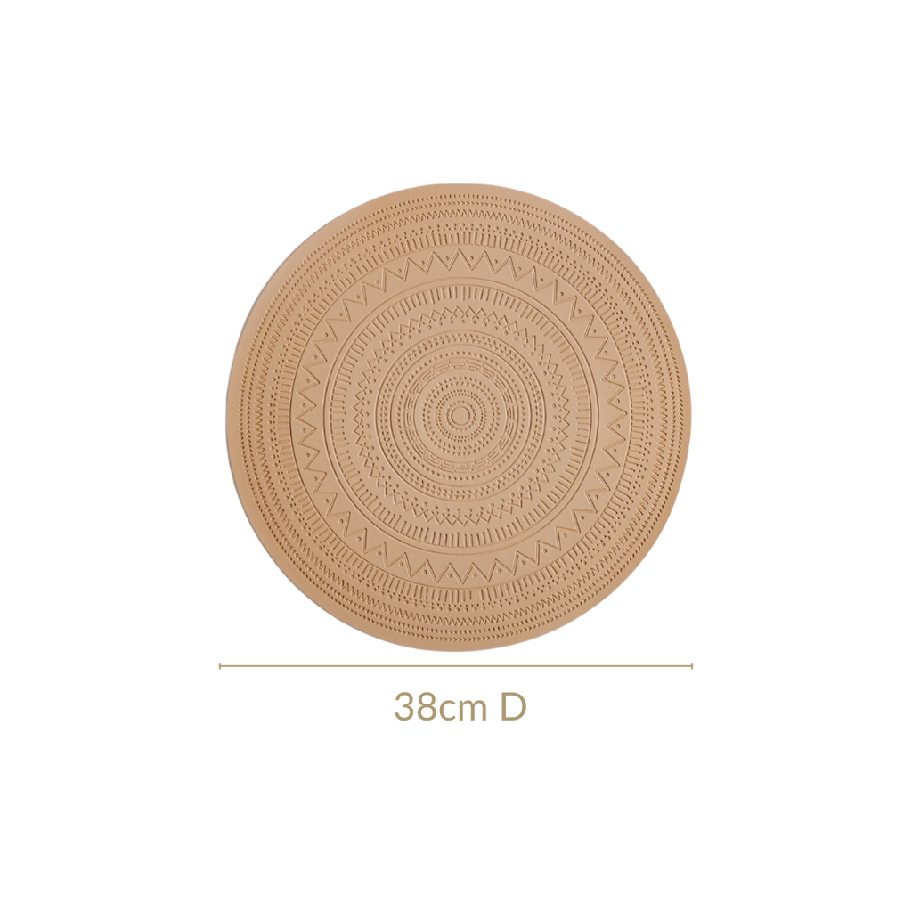 Beige Embossed Warli Design Round Table Mat Set Of 6 Nestasia