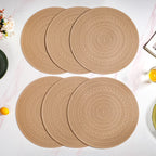 Beige Embossed Warli Design Round Table Mat Set Of 6 Nestasia