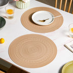 Beige Embossed Warli Design Round Table Mat Set Of 6 Nestasia