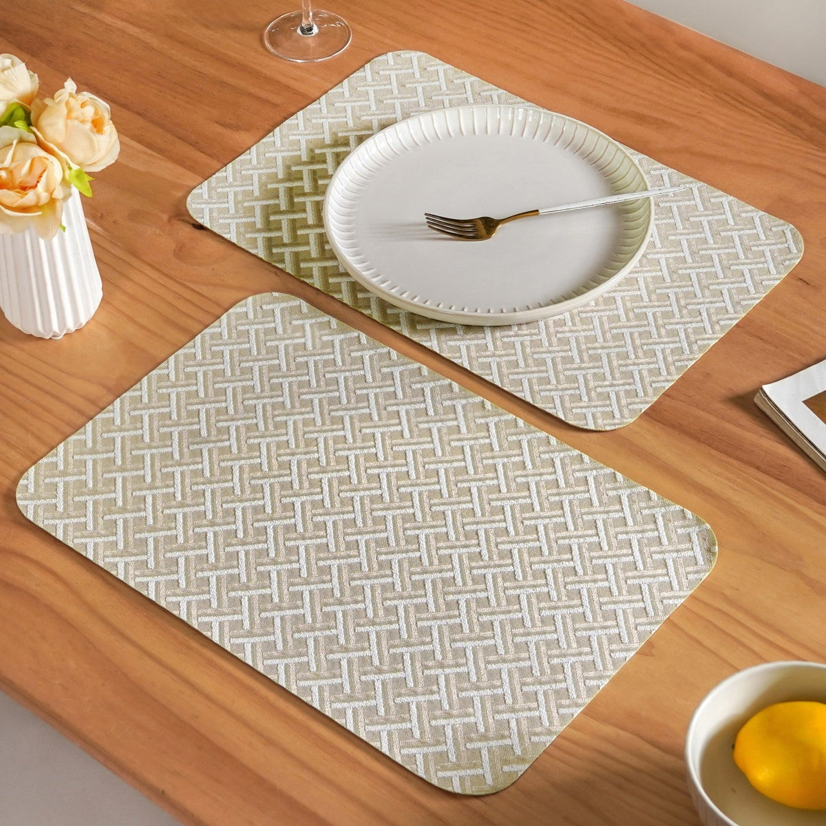 Beige Gold Chevron Tablemat Set Of 6 Nestasia