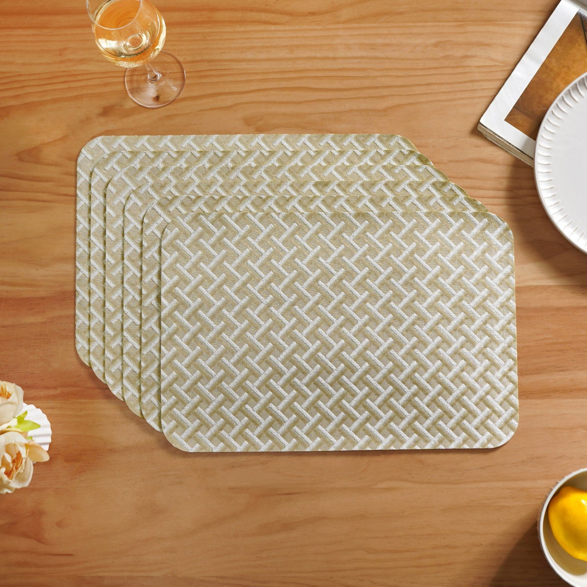 Beige Gold Chevron Tablemat Set Of 6 Nestasia