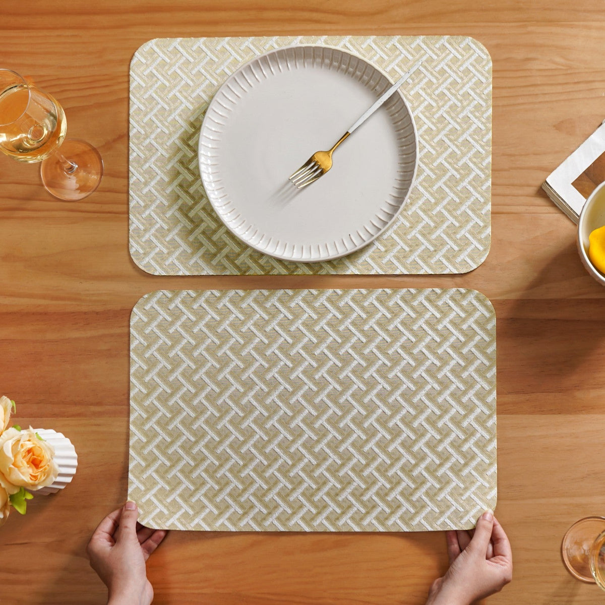 Beige Gold Chevron Tablemat Set Of 6 Nestasia