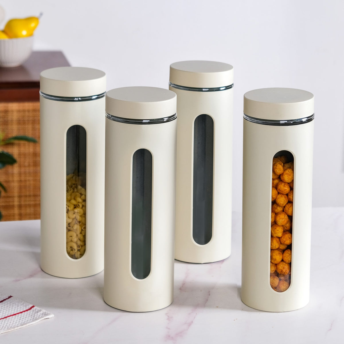 Beige Tall Kitchen Storage Canister Set Of 4 2000ml Nestasia