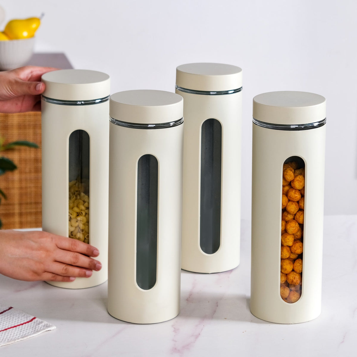 Beige Tall Kitchen Storage Canister Set Of 4 2000ml Nestasia