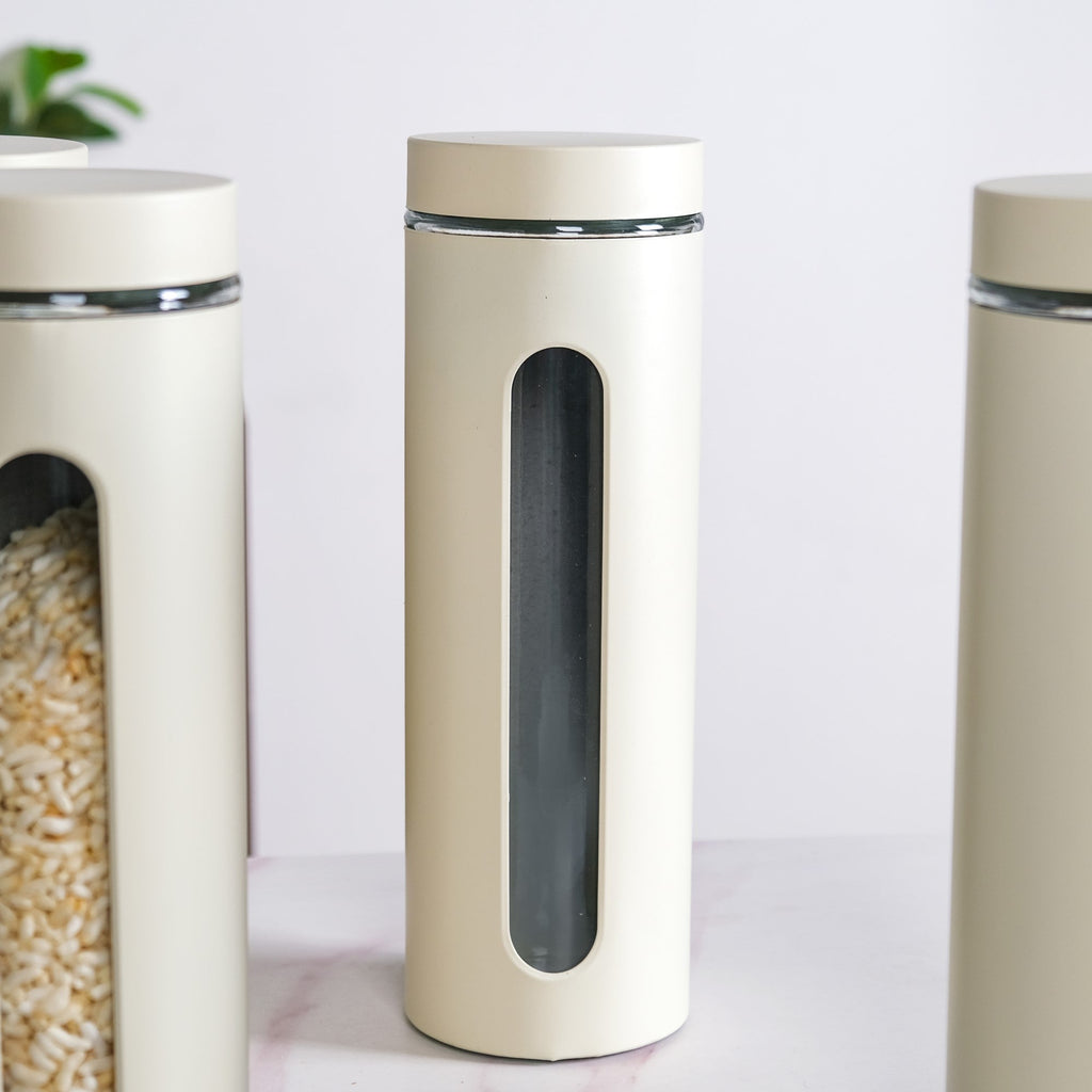 Beige Tall Kitchen Storage Canister Set Of 4 2000ml Nestasia