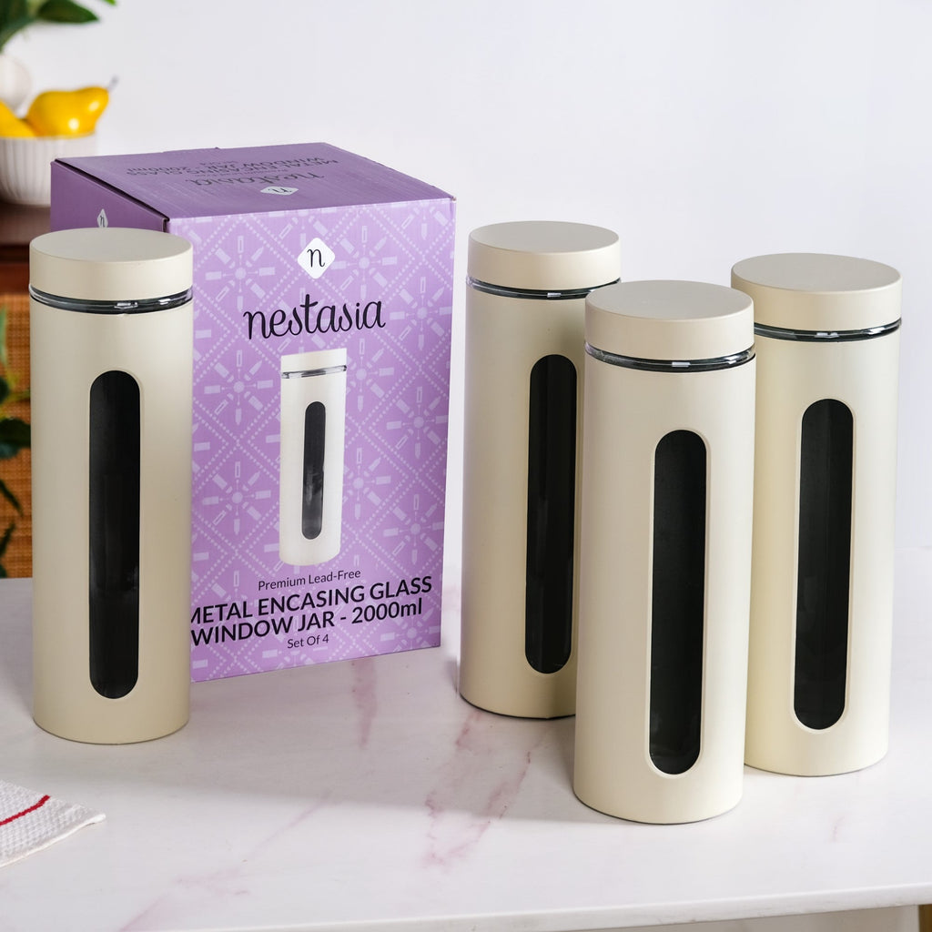 Beige Tall Kitchen Storage Canister Set Of 4 2000ml Nestasia