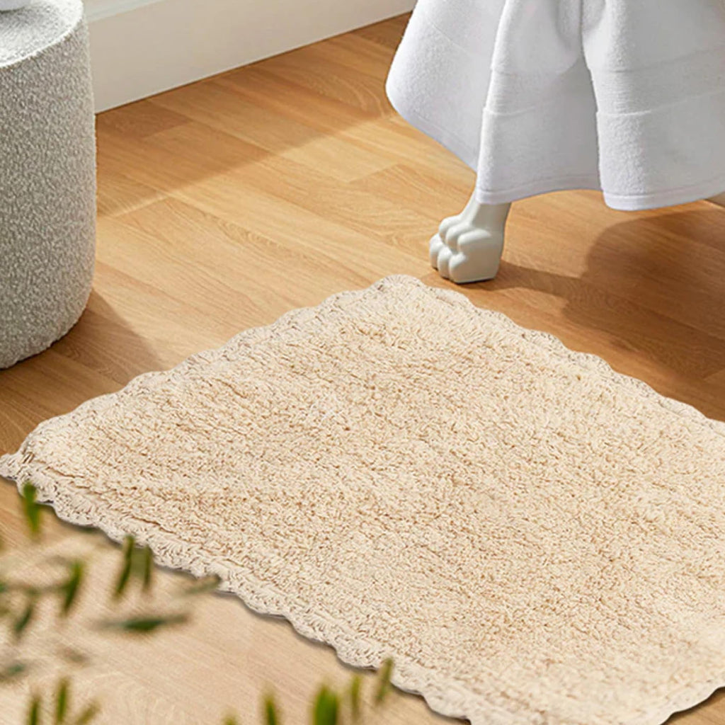 Handloom Cotton Rectangular Bath Mat For Living Space
