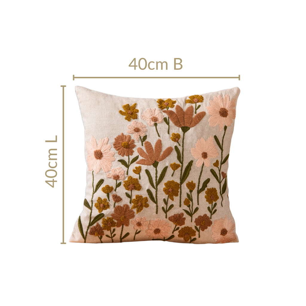 Beige Chambray Floral Couch Cushion Cover 40x40cm Nestasia