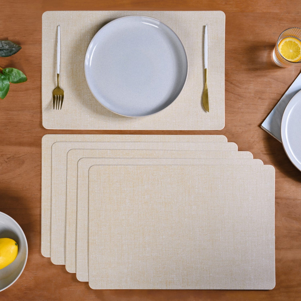 Rectangular Beige Dining Table Mat Set Of 6 Nestasia