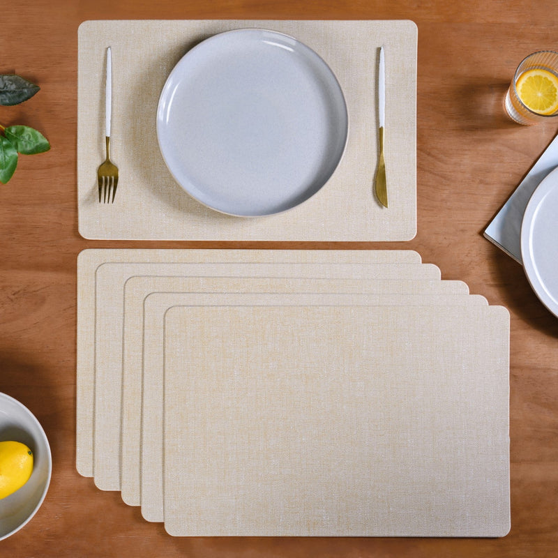 Rectangular Beige Dining Table Mat Set Of 6 Nestasia